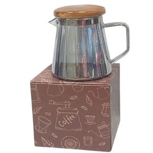 Creamer Coffee Milk Creamer Pitcher Coffee Pot Serving With Wooden Lid 2 Cups